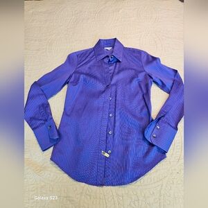Calvin Kleins Ladies Purple & White Pinstriped Dress Shirt